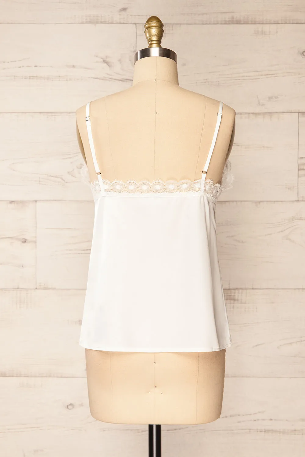 Hwasa White | Satin Cami w/ Lace Trim