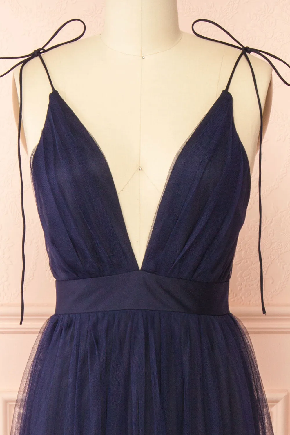 Hyedi Navy | Tulle Gown with Plunging Neckline