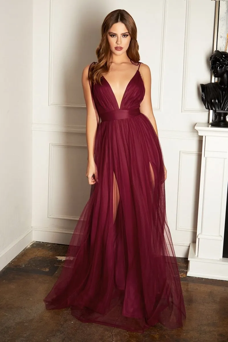 Hyedi Navy | Tulle Gown with Plunging Neckline