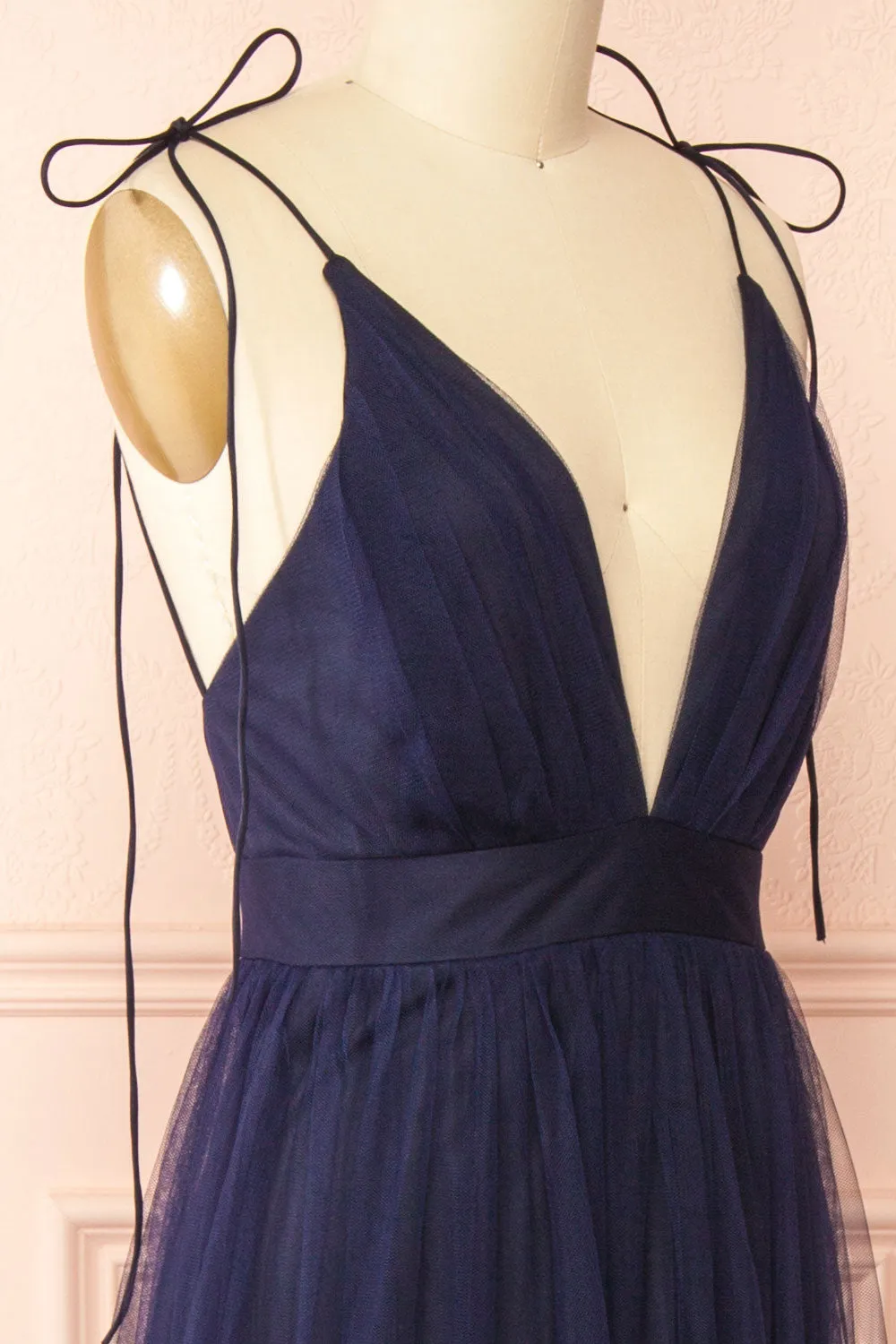 Hyedi Navy | Tulle Gown with Plunging Neckline