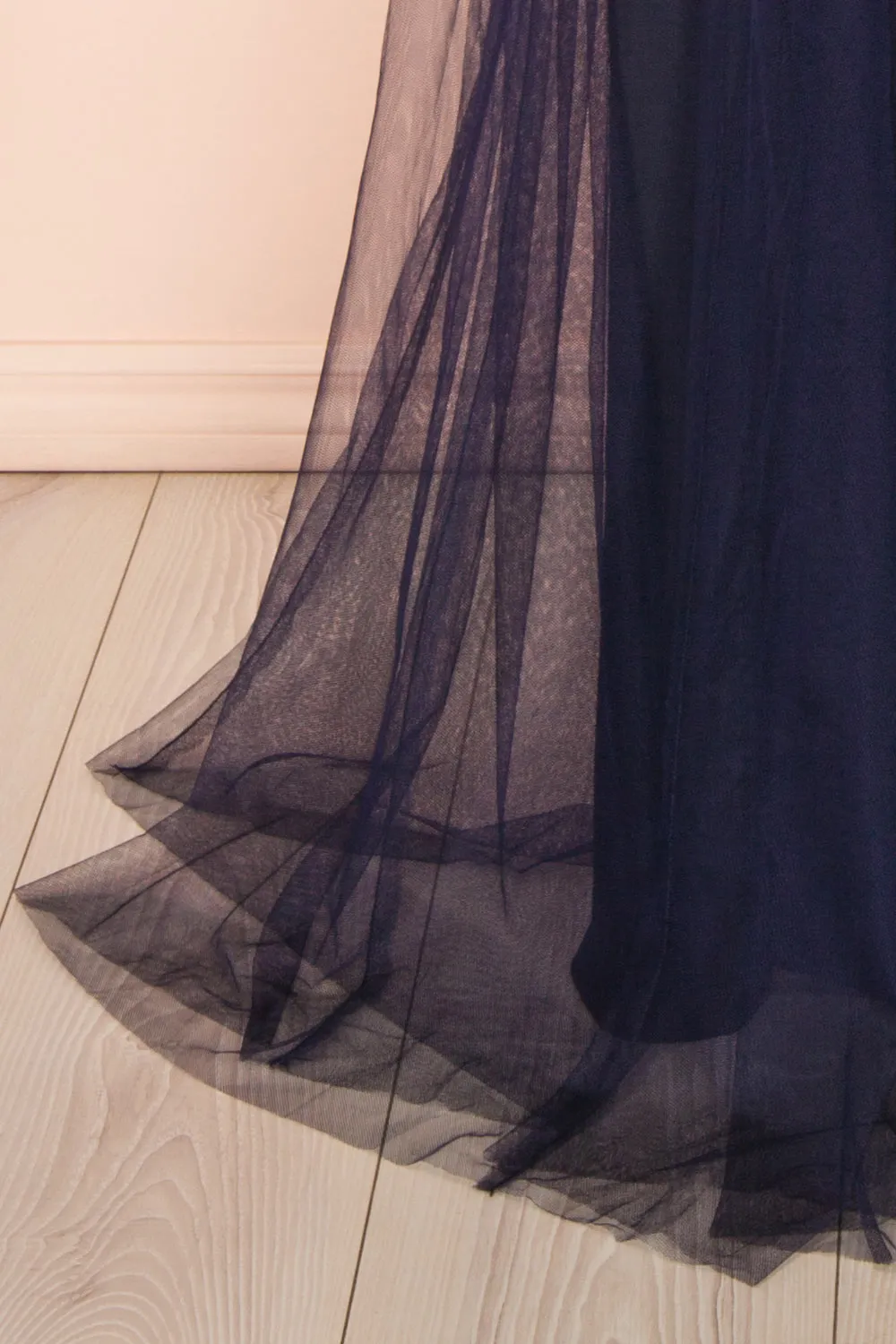Hyedi Navy | Tulle Gown with Plunging Neckline