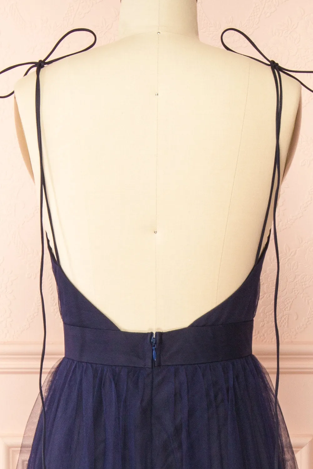 Hyedi Navy | Tulle Gown with Plunging Neckline