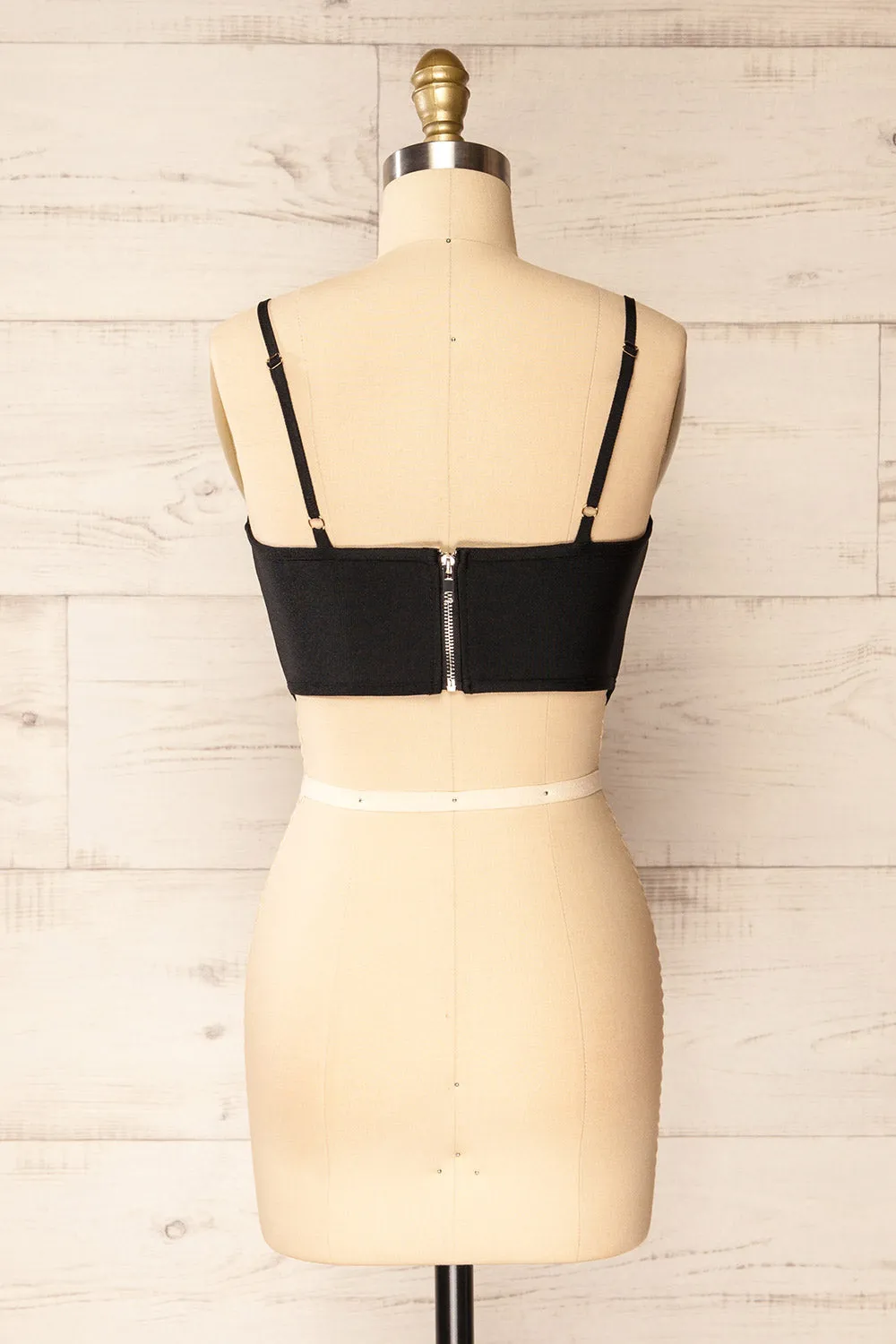 Hyeres Black | Cropped Corset Top w/ Back Zipper