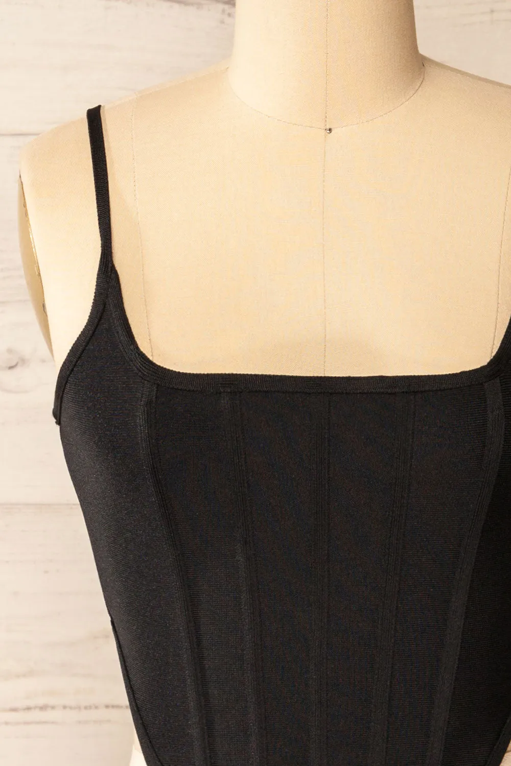 Hyeres Black | Cropped Corset Top w/ Back Zipper