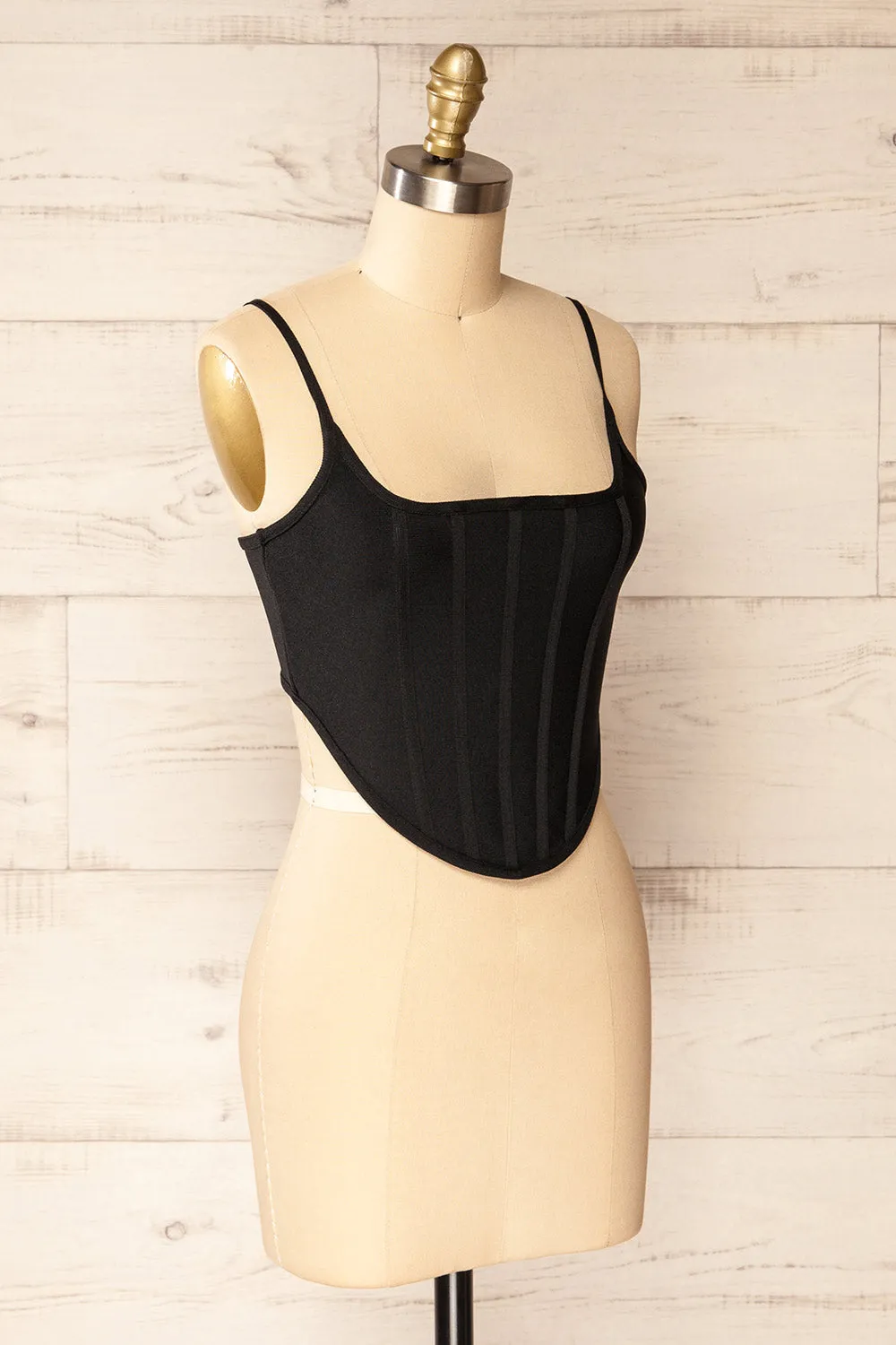 Hyeres Black | Cropped Corset Top w/ Back Zipper