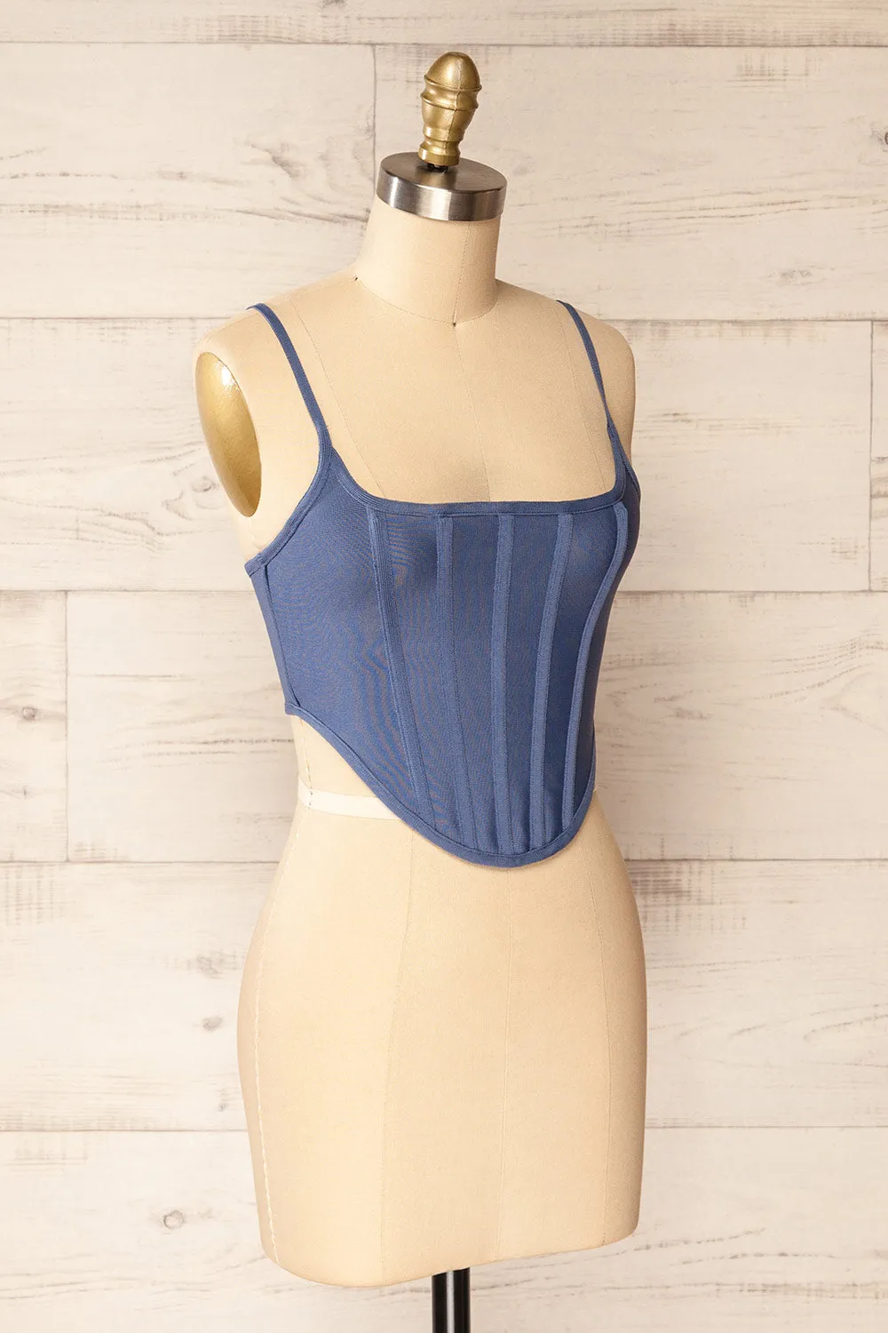 Hyeres Blue | Cropped Corset Top w/ Back Zipper