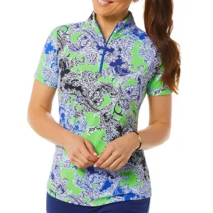 Ibkul Green & Blue Short Sleeve Zip Mock Golf Top Size XS MSP$94