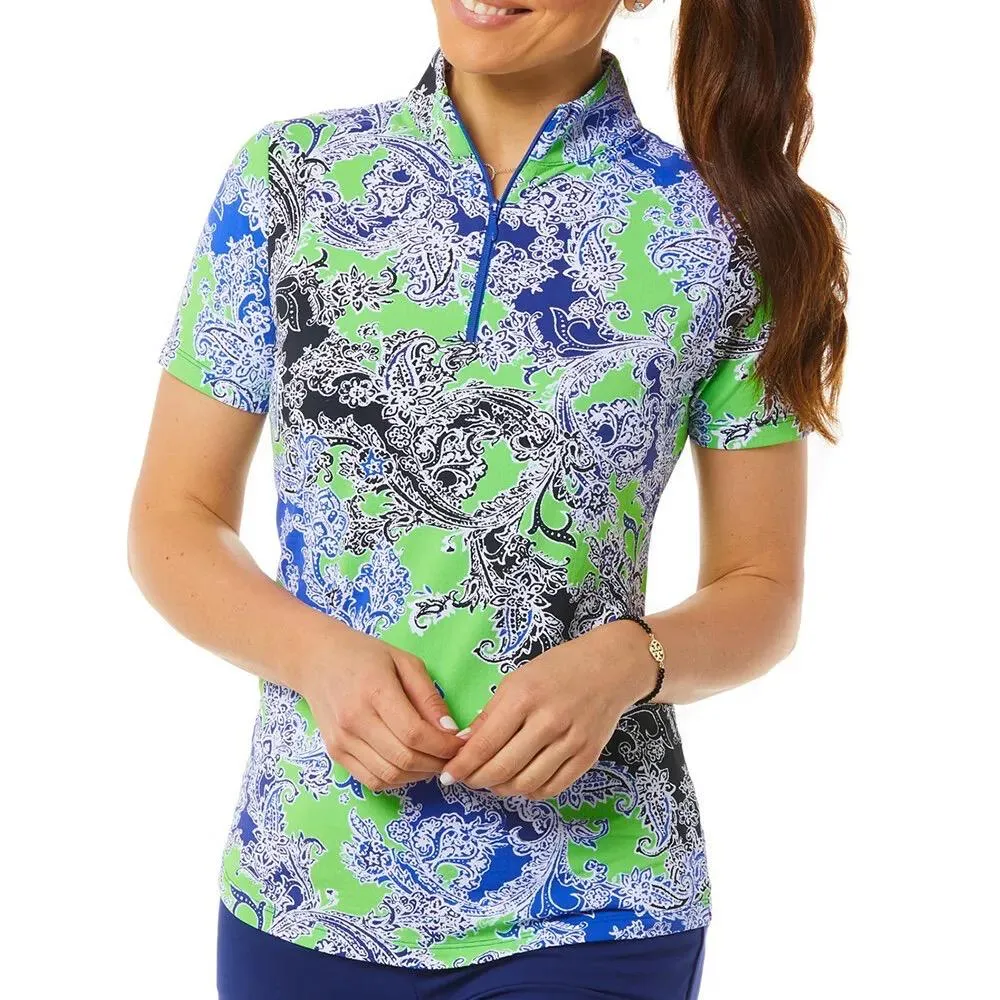 Ibkul Green & Blue Short Sleeve Zip Mock Golf Top Size XS MSP$94
