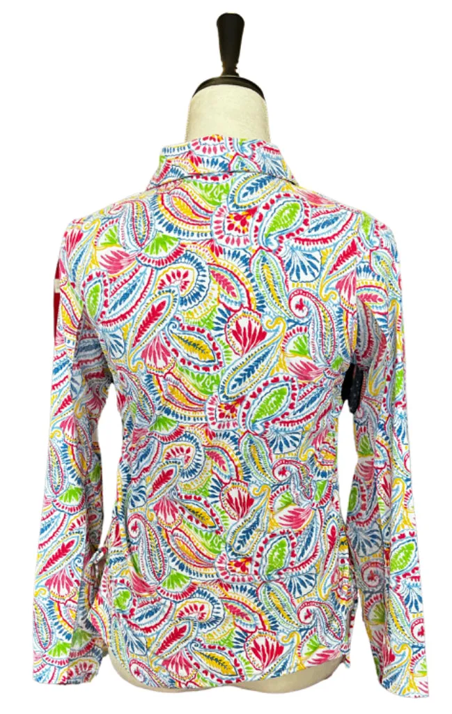 Ibkul Light Blue Multicolored Floral Patterned Golf Pullover Size S