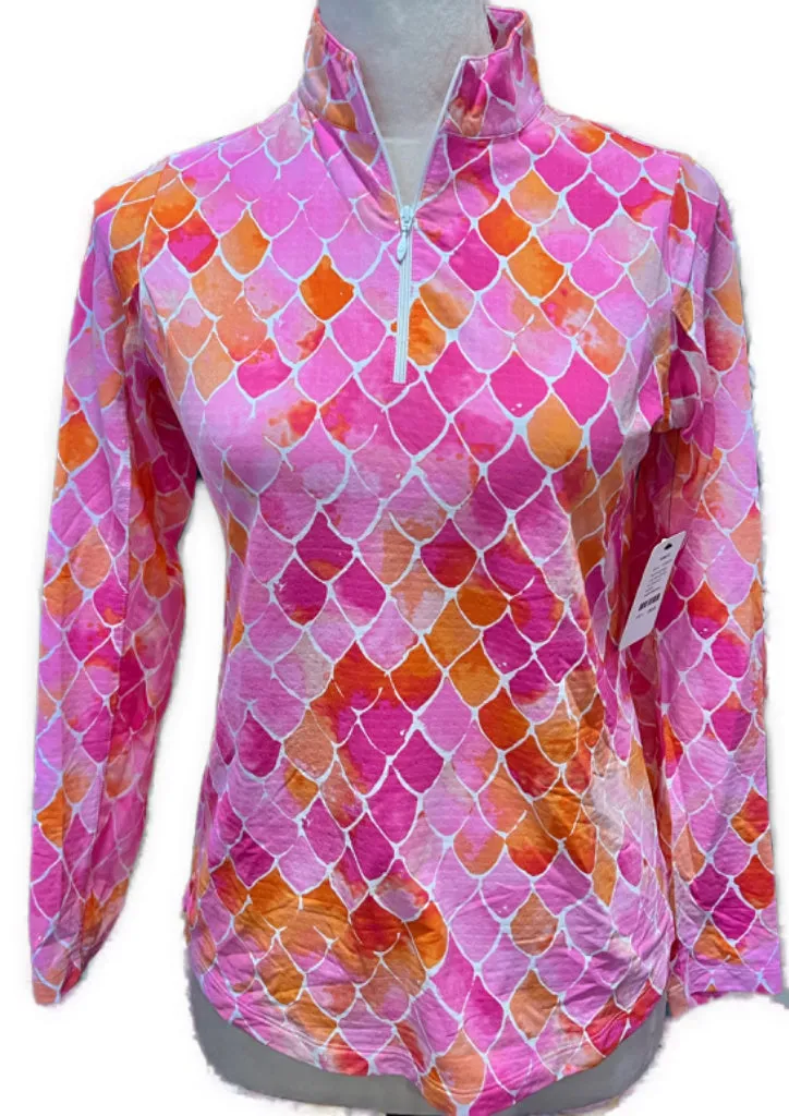 Ibkul Pink & Orange Long Sleeve Zip Mock Sun Shirt Size XS MSP$98