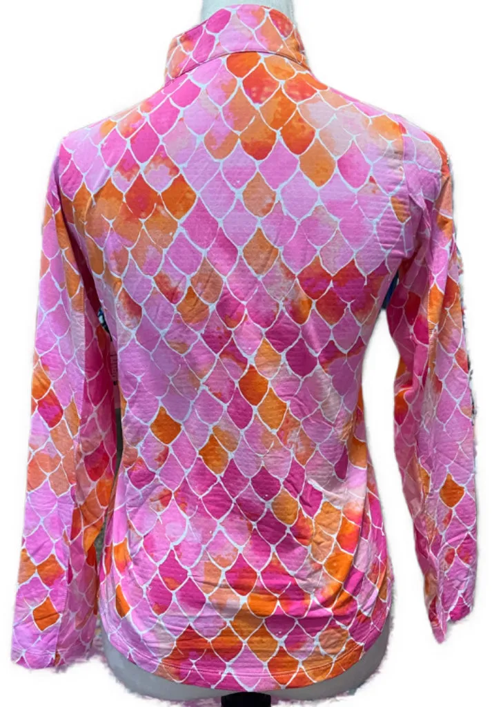 Ibkul Pink & Orange Long Sleeve Zip Mock Sun Shirt Size XS MSP$98
