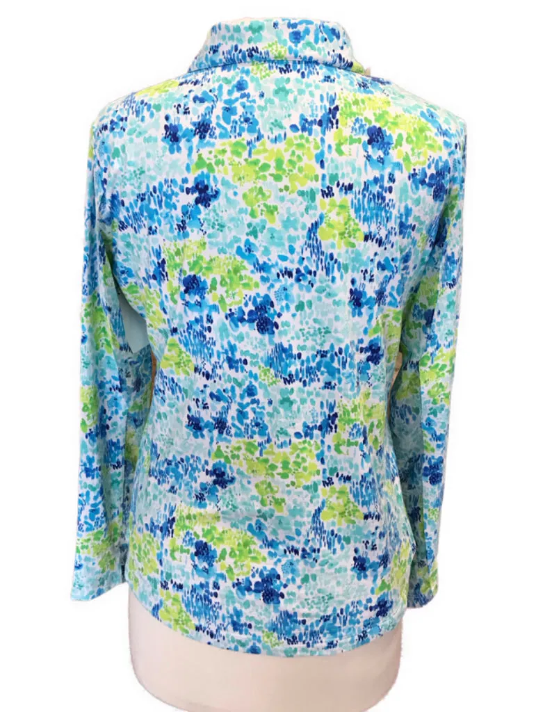 Ibkul Watercolor Blue Green and Aqua 1/4 Zip Sun Shirt Size L MSP$100