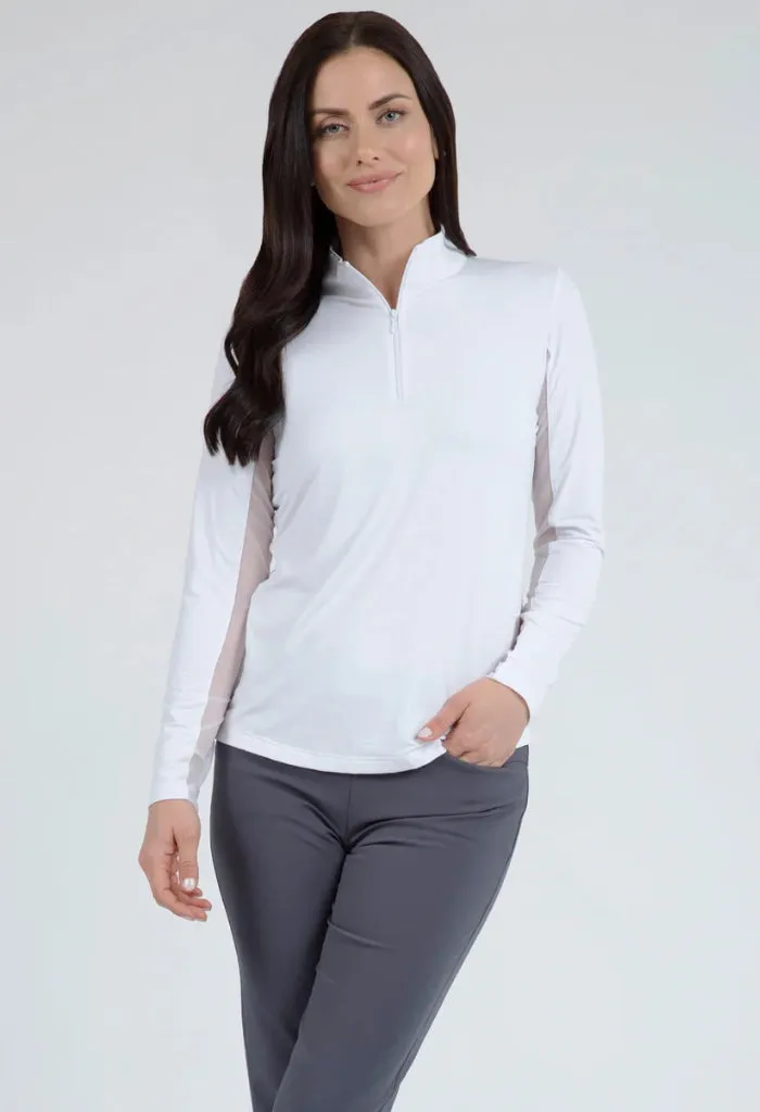 Ibkul Women's Solid Long Sleeve Zip Mock Golf Sun Shirt Size XXL