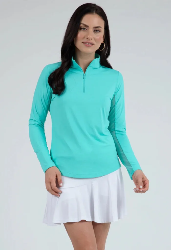 Ibkul Women's Solid Long Sleeve Zip Mock Golf Sun Shirt Size XXL