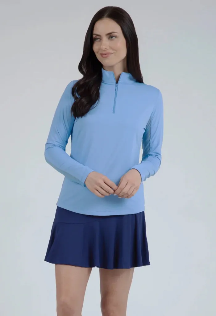 Ibkul Women's Solid Long Sleeve Zip Mock Golf Sun Shirt Size XXL