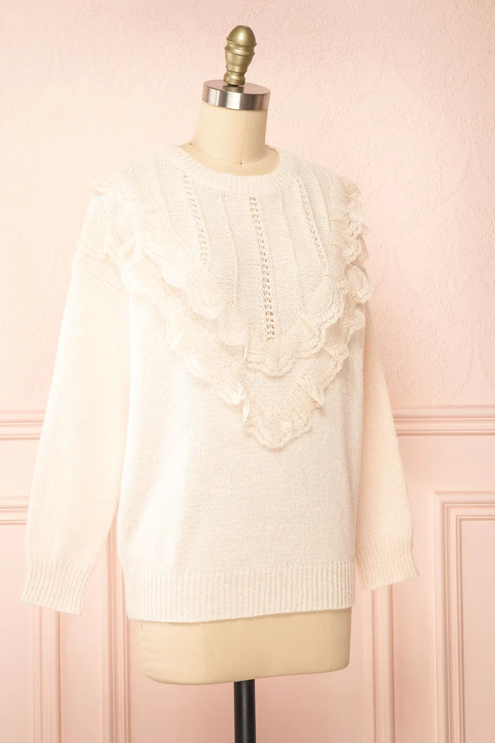 Ingrid | Knit Sweater w/ Ruffled Lace