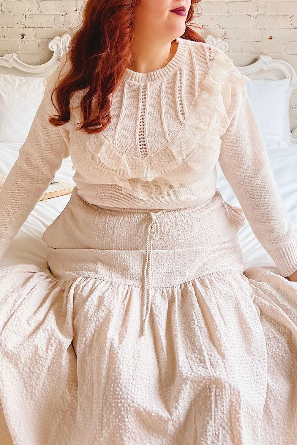 Ingrid | Knit Sweater w/ Ruffled Lace