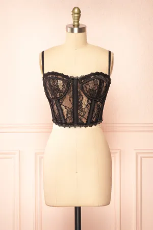 Isidore | Black Lace Bustier Crop Top