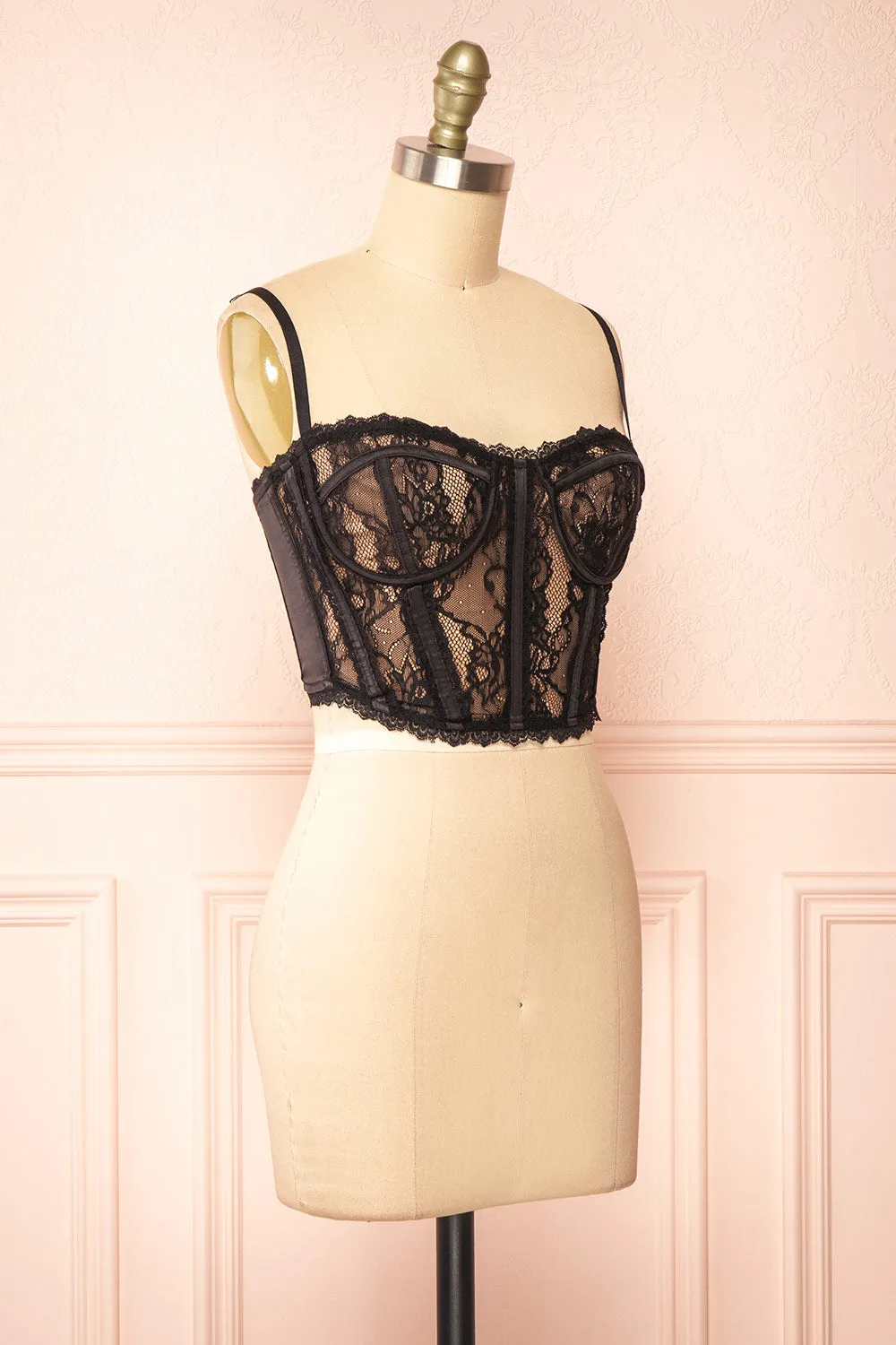 Isidore | Black Lace Bustier Crop Top