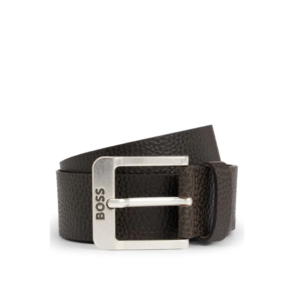 Italian-leather belt with logo buckle