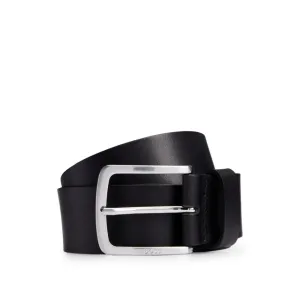 Italian-leather belt with logo-engraved buckle