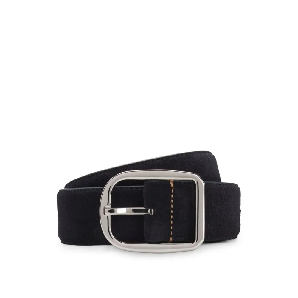Italian-made suede belt with frame buckle