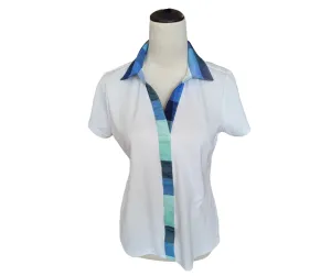 Izod White Polo with Blue and Green Plaid Accent Size M