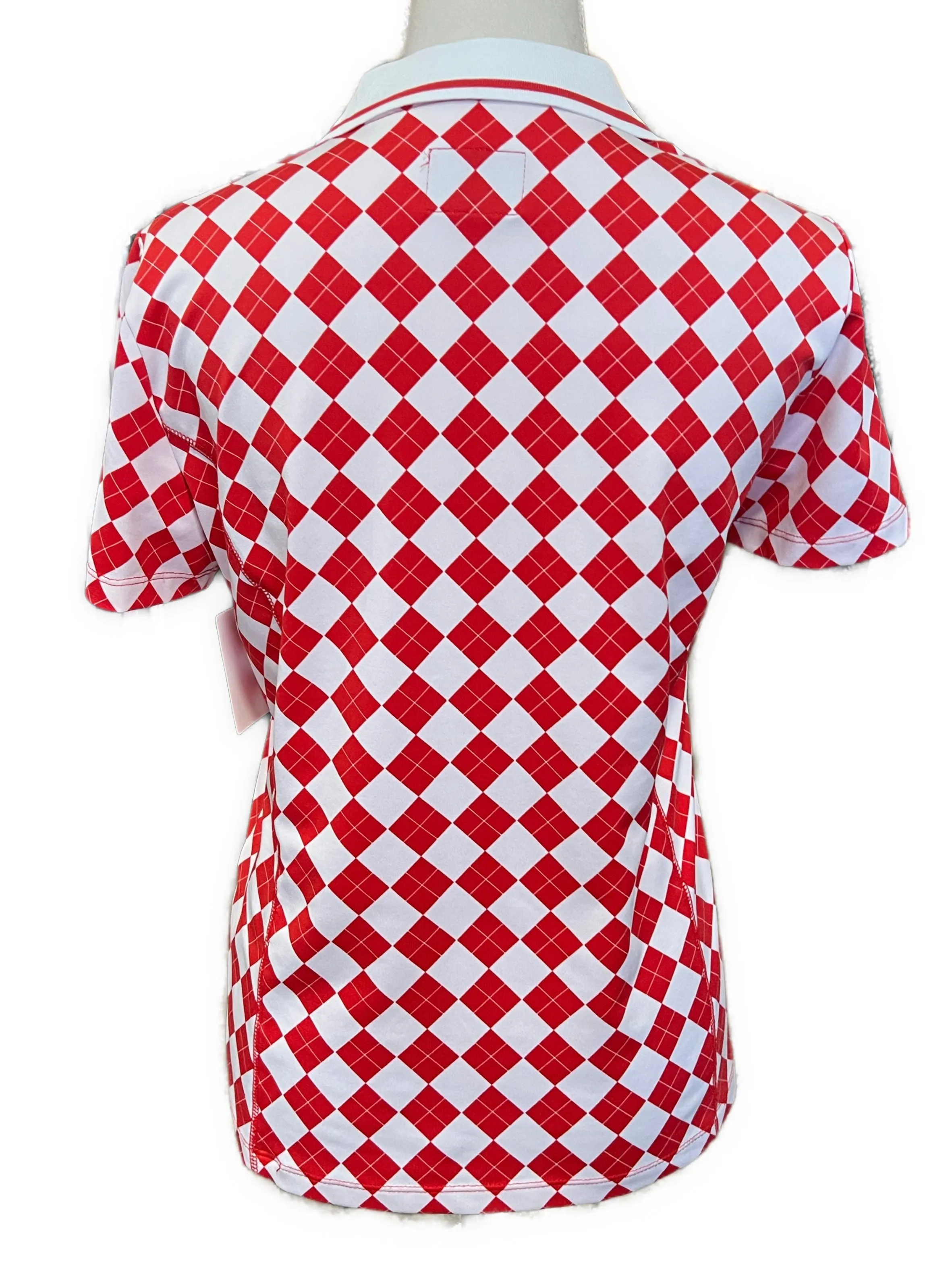 Izod Women's Red & White Argyle Golf Polo Size M