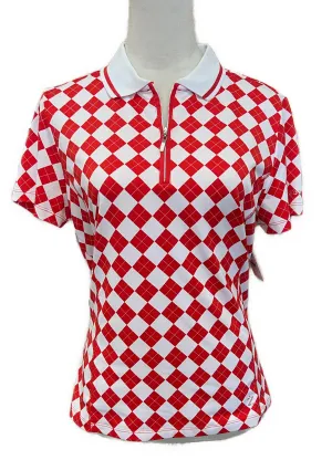 Izod Women's Red & White Argyle Golf Polo Size M