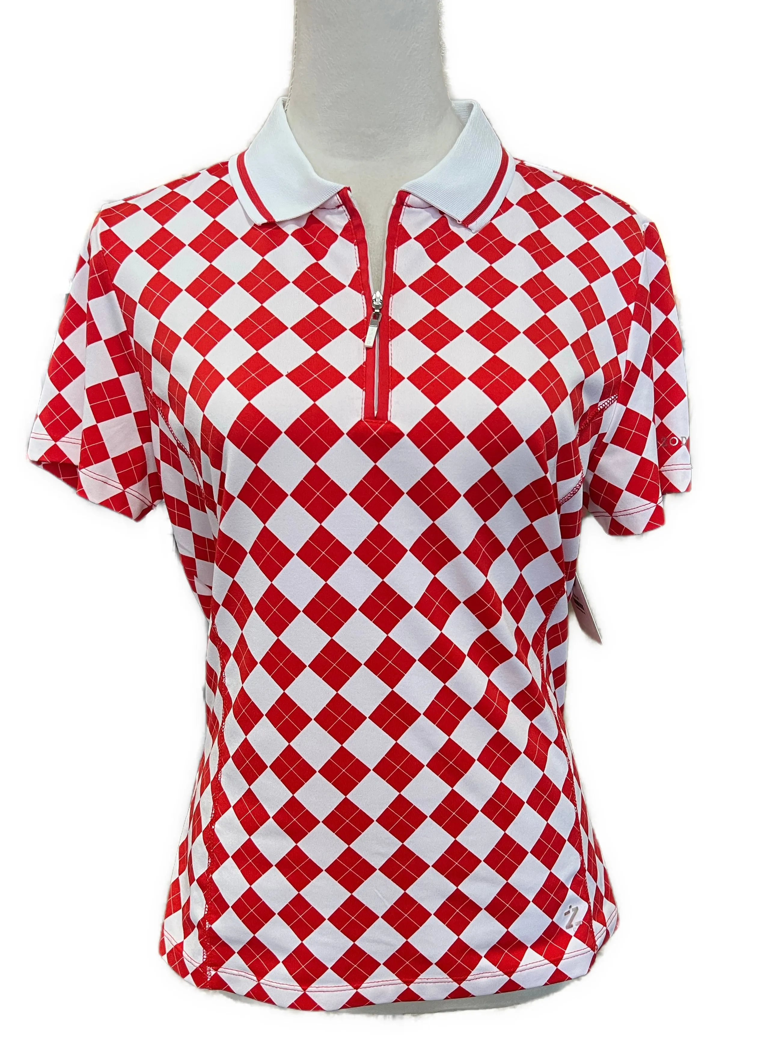 Izod Women's Red & White Argyle Golf Polo Size M