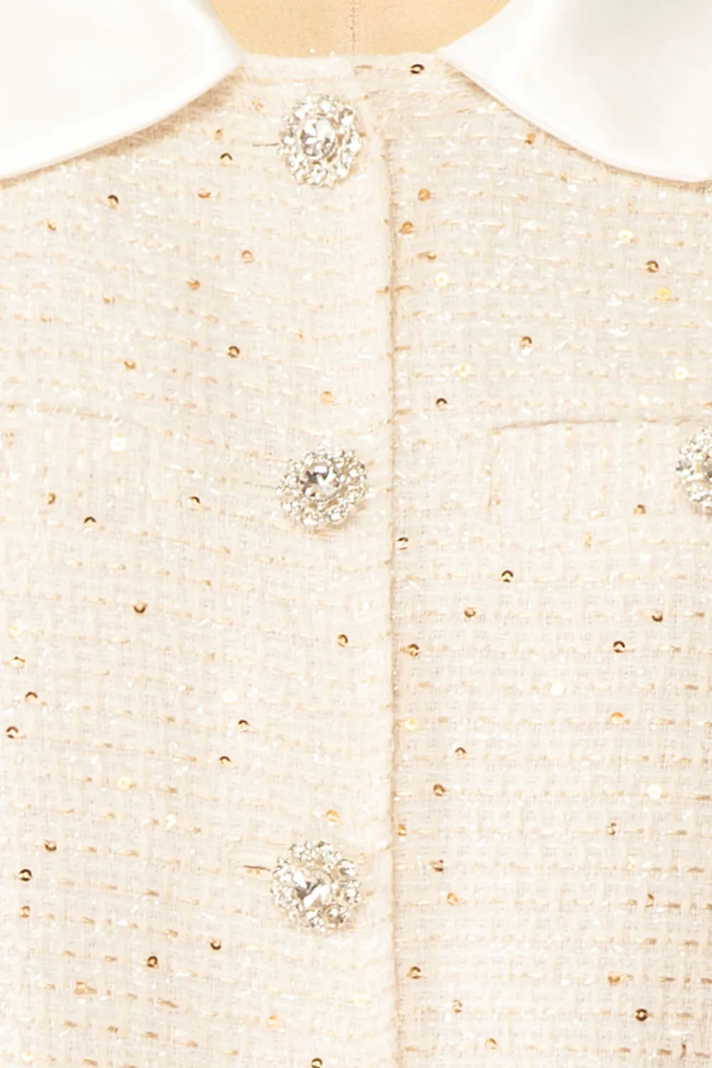 Jackilee | Cropped Beige Tweed Top w/ Sequins