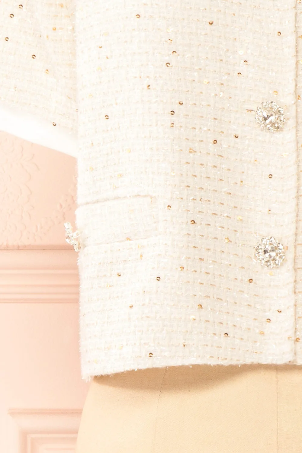 Jackilee | Cropped Beige Tweed Top w/ Sequins
