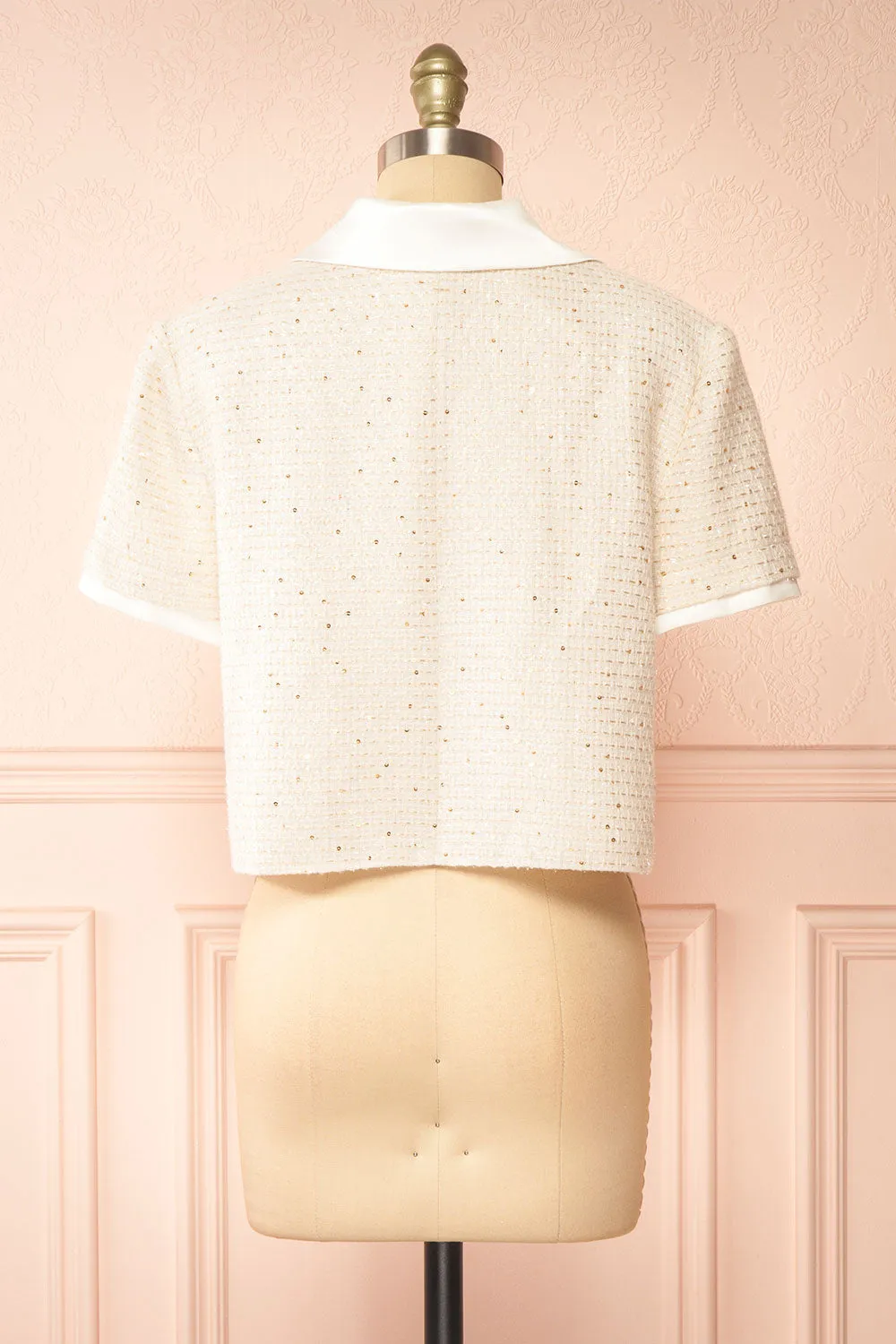 Jackilee | Cropped Beige Tweed Top w/ Sequins