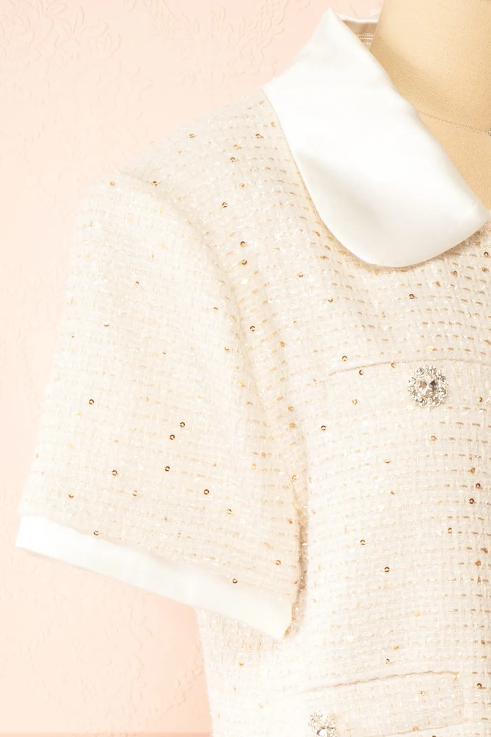 Jackilee | Cropped Beige Tweed Top w/ Sequins