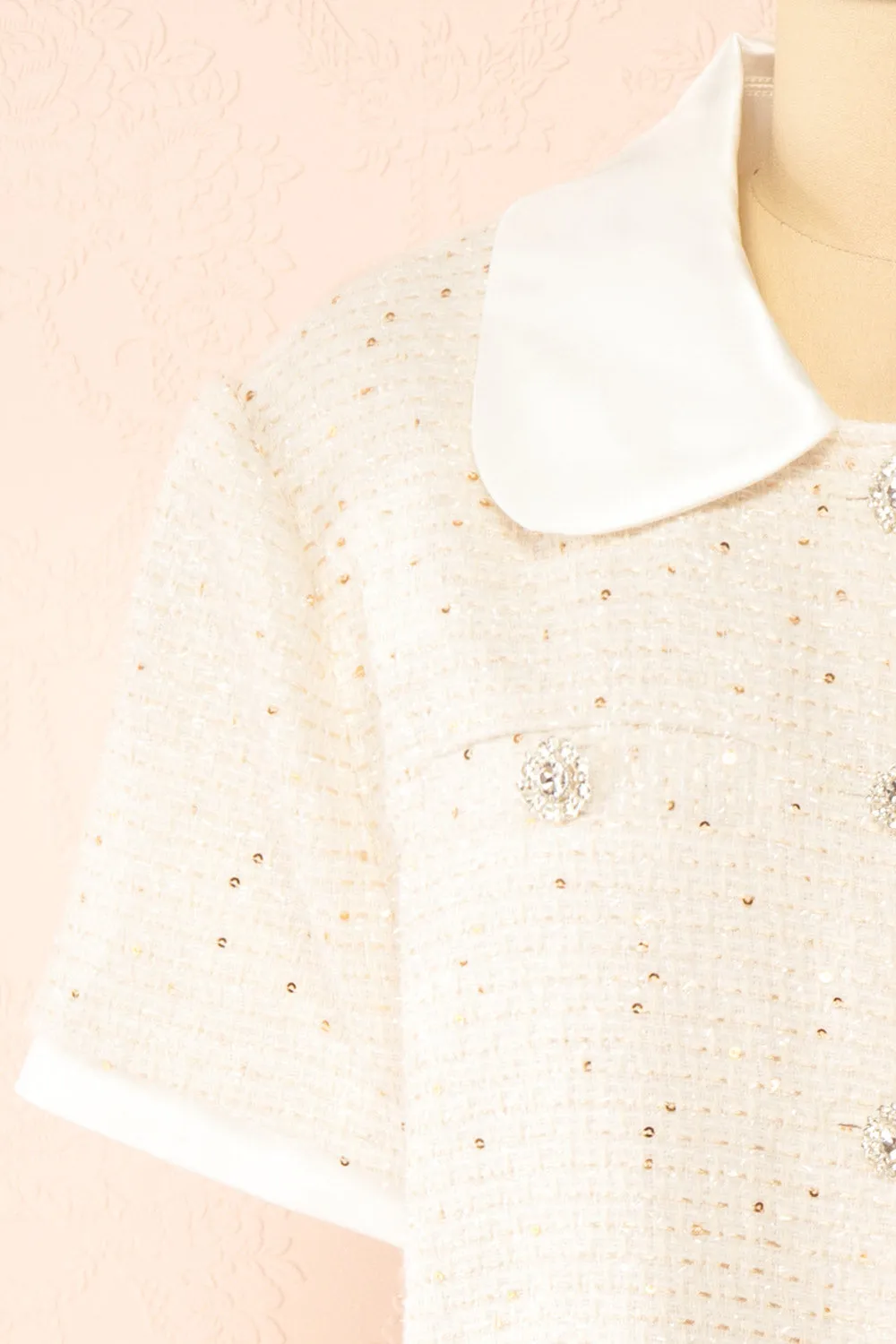 Jackilee | Cropped Beige Tweed Top w/ Sequins