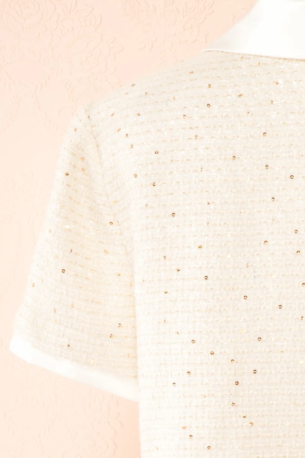 Jackilee | Cropped Beige Tweed Top w/ Sequins