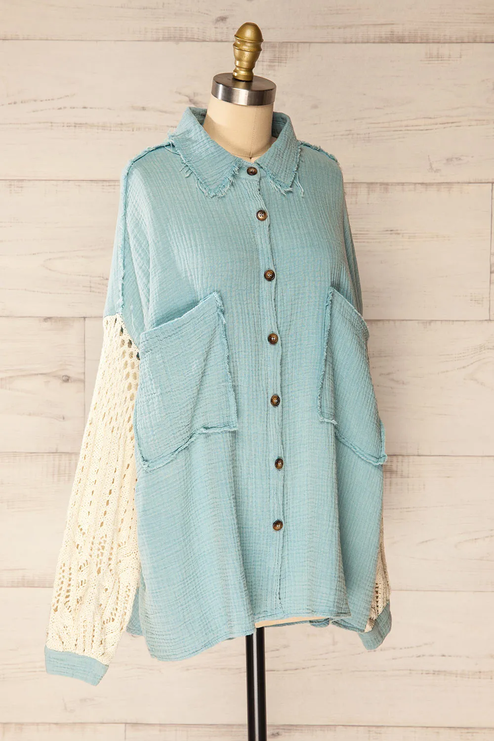 Jaipur Blue | Oversized Shirt w/ Knit Sleeves