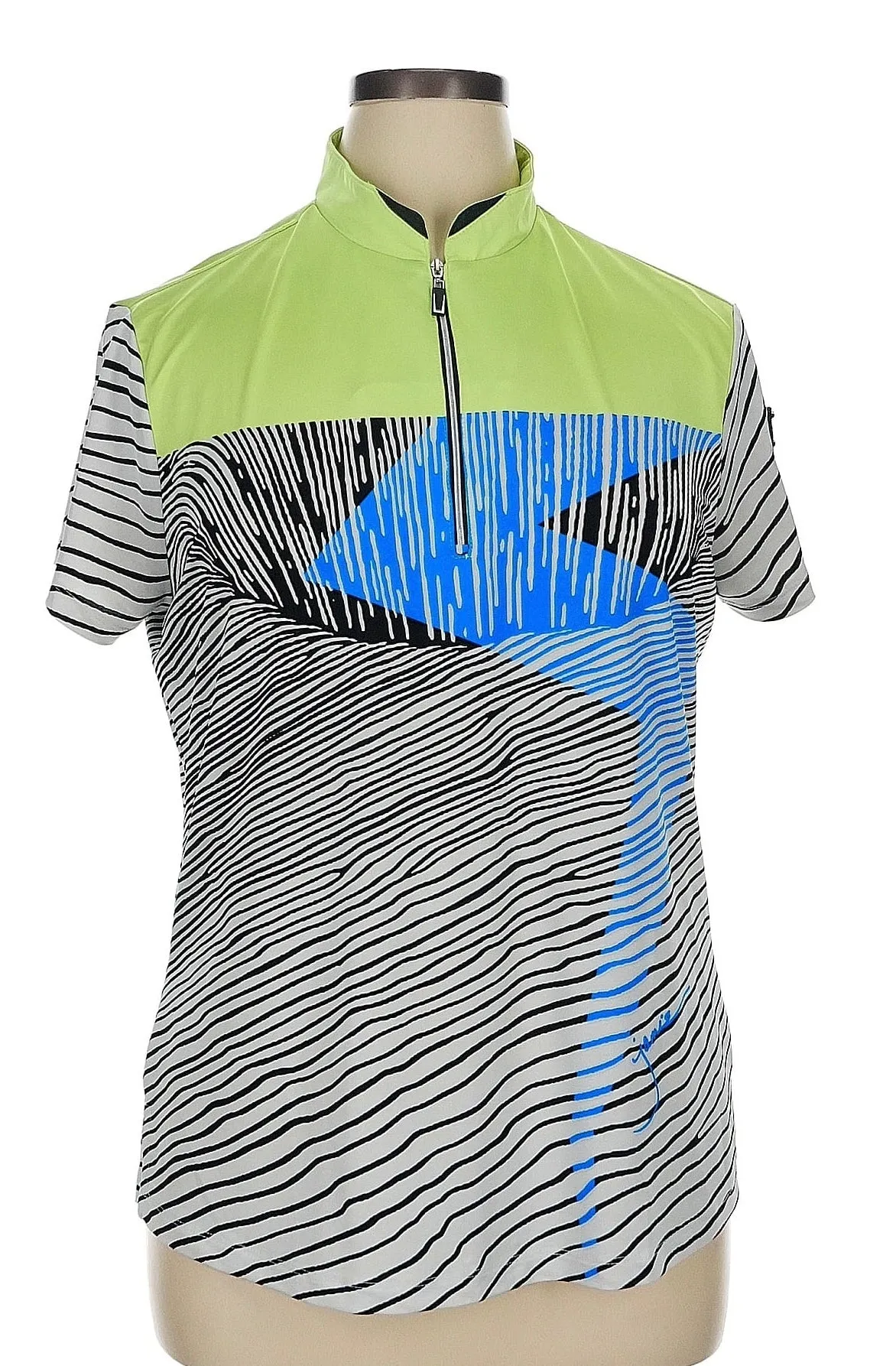 Jamie Sadock Black, White & Lime Short Sleeve Golf Top Size XL MSP$90
