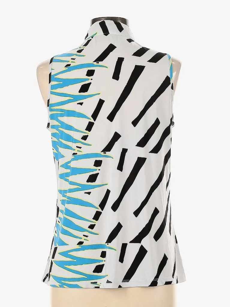 Jamie Sadock Simplicite White< Black & Blue Sleeveless Golf Top Size L