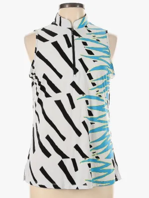 Jamie Sadock Simplicite White< Black & Blue Sleeveless Golf Top Size L