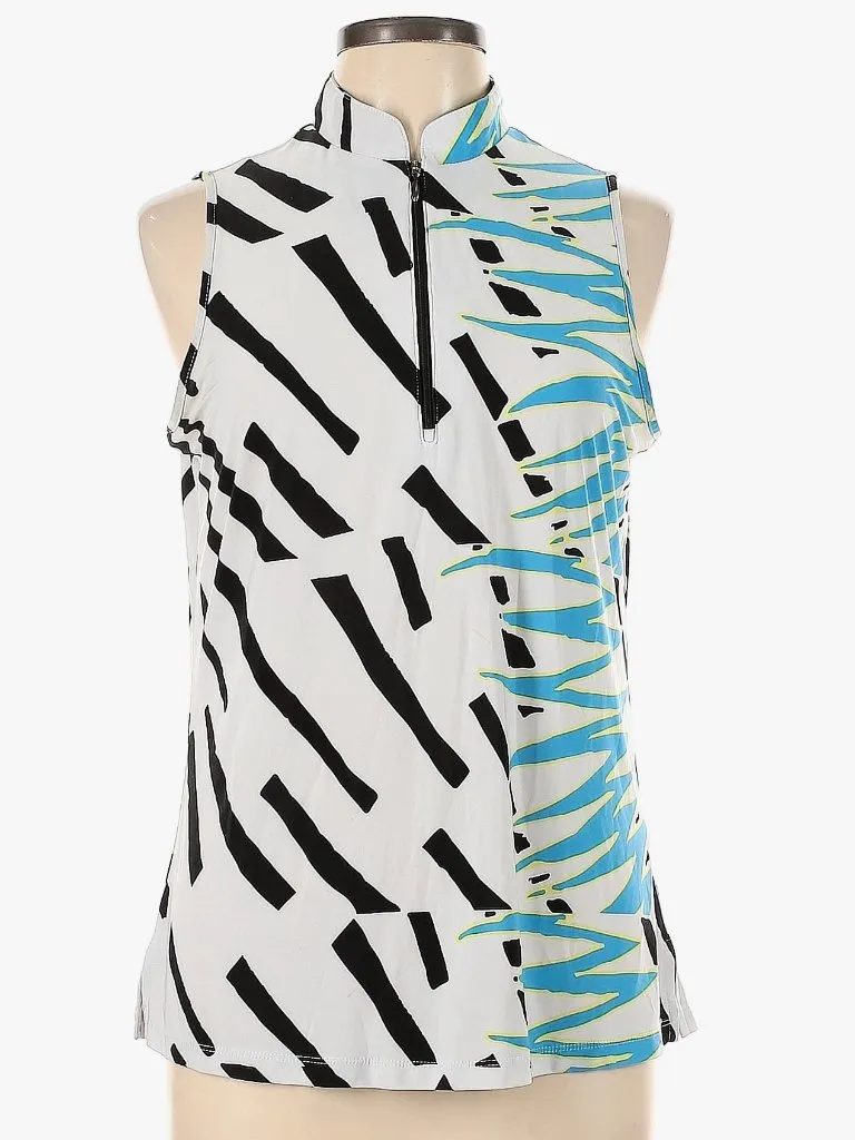 Jamie Sadock Simplicite White< Black & Blue Sleeveless Golf Top Size L