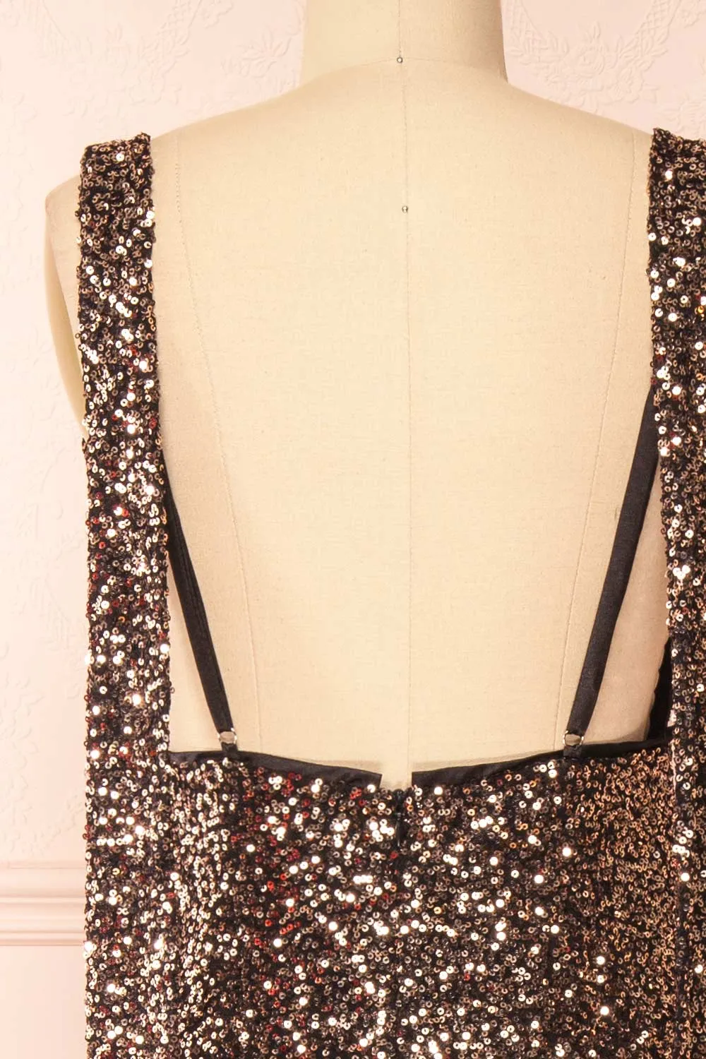Janett | Black Maxi Dress w/ Rosegold Sequins & Slit