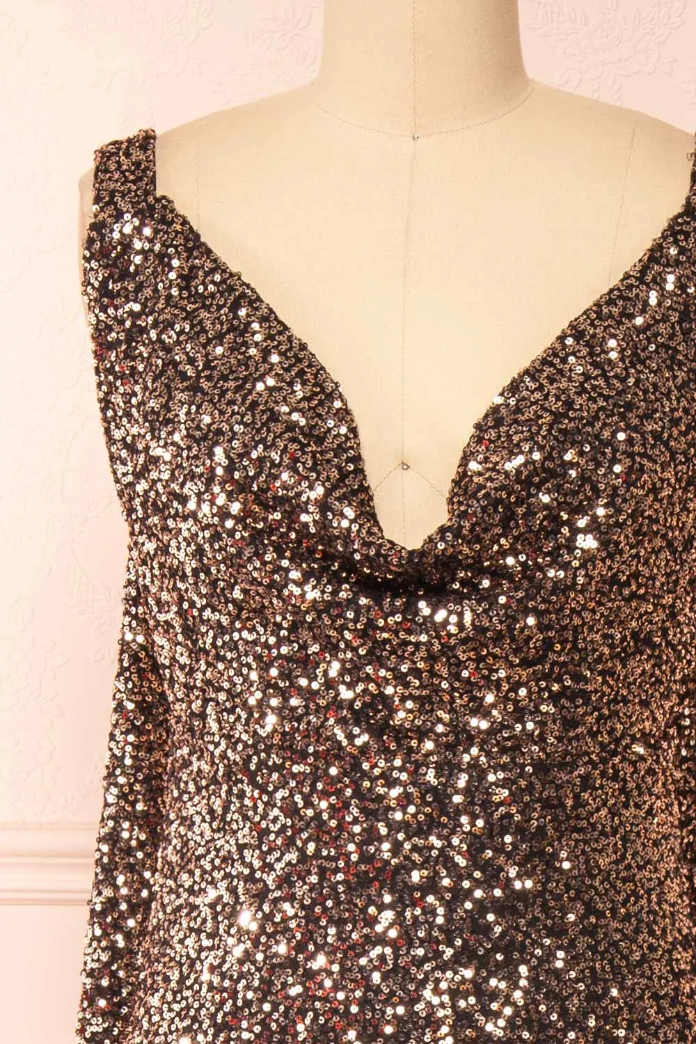 Janett | Black Maxi Dress w/ Rosegold Sequins & Slit