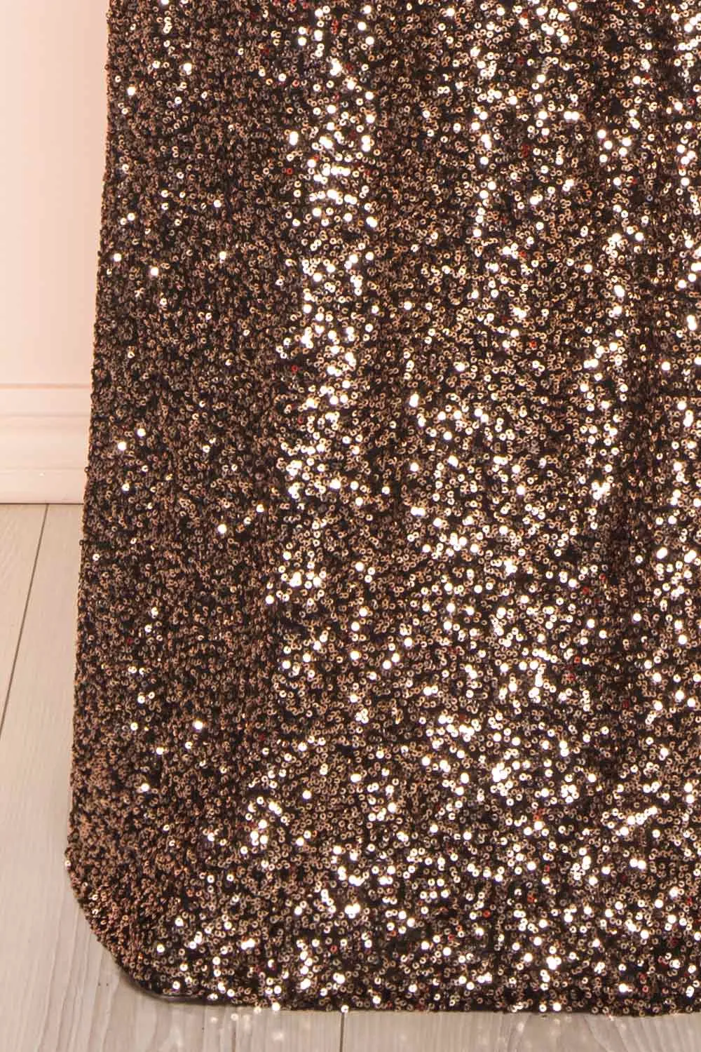 Janett | Black Maxi Dress w/ Rosegold Sequins & Slit