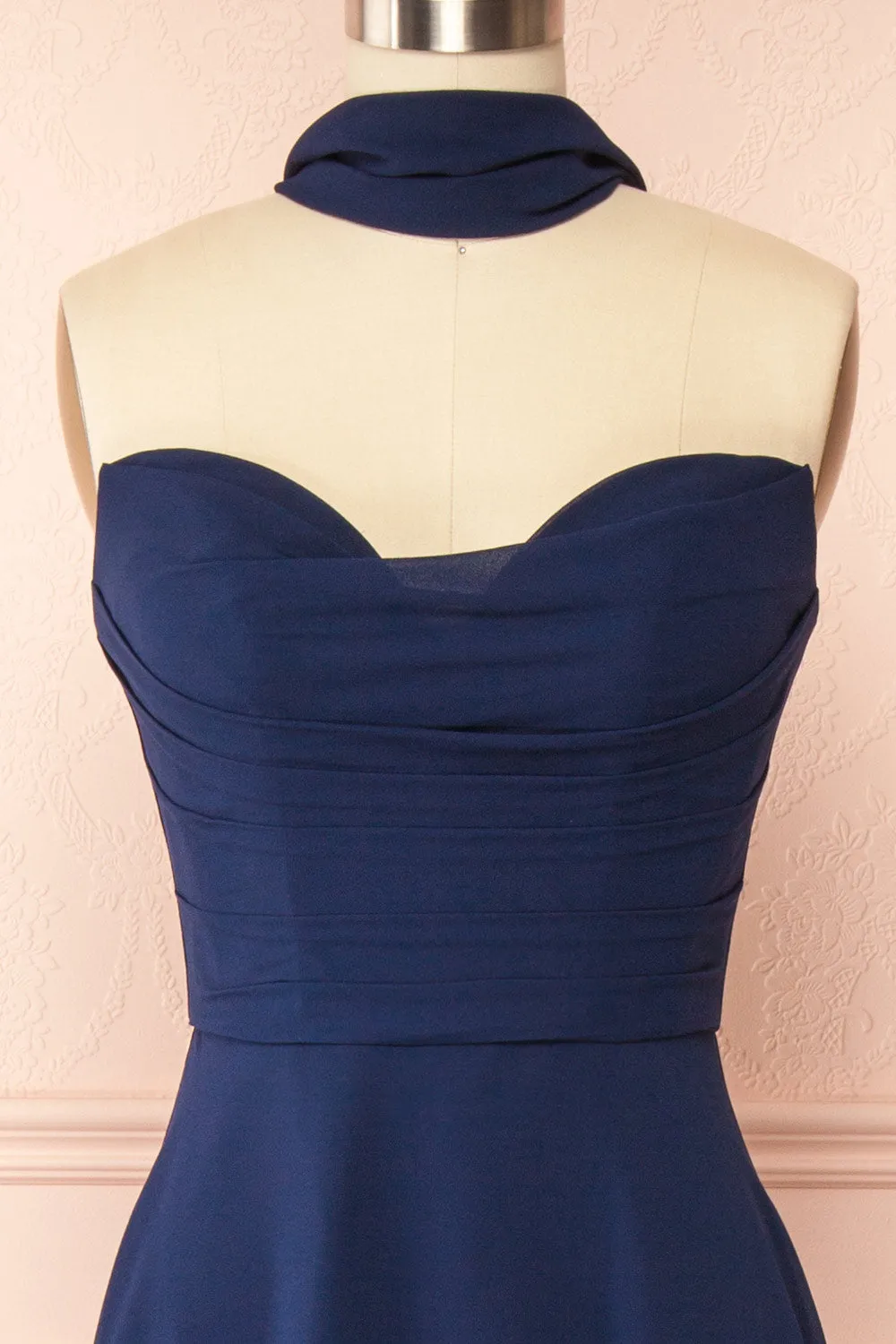 Janie Navy | Chiffon Maxi Dress w/ Neck Scarf