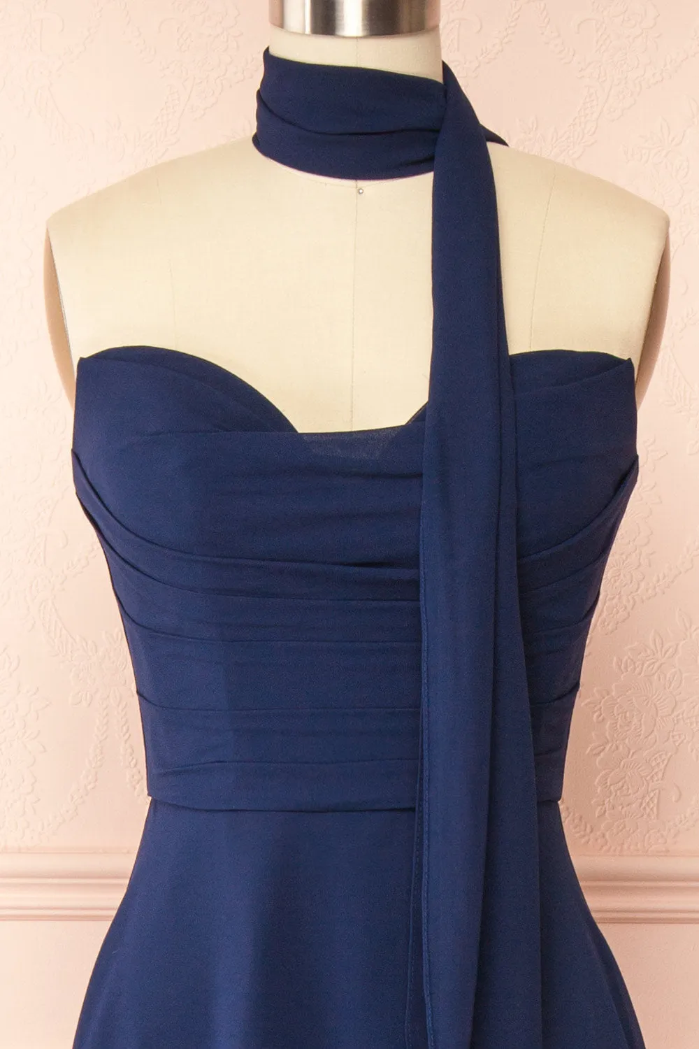 Janie Navy | Chiffon Maxi Dress w/ Neck Scarf