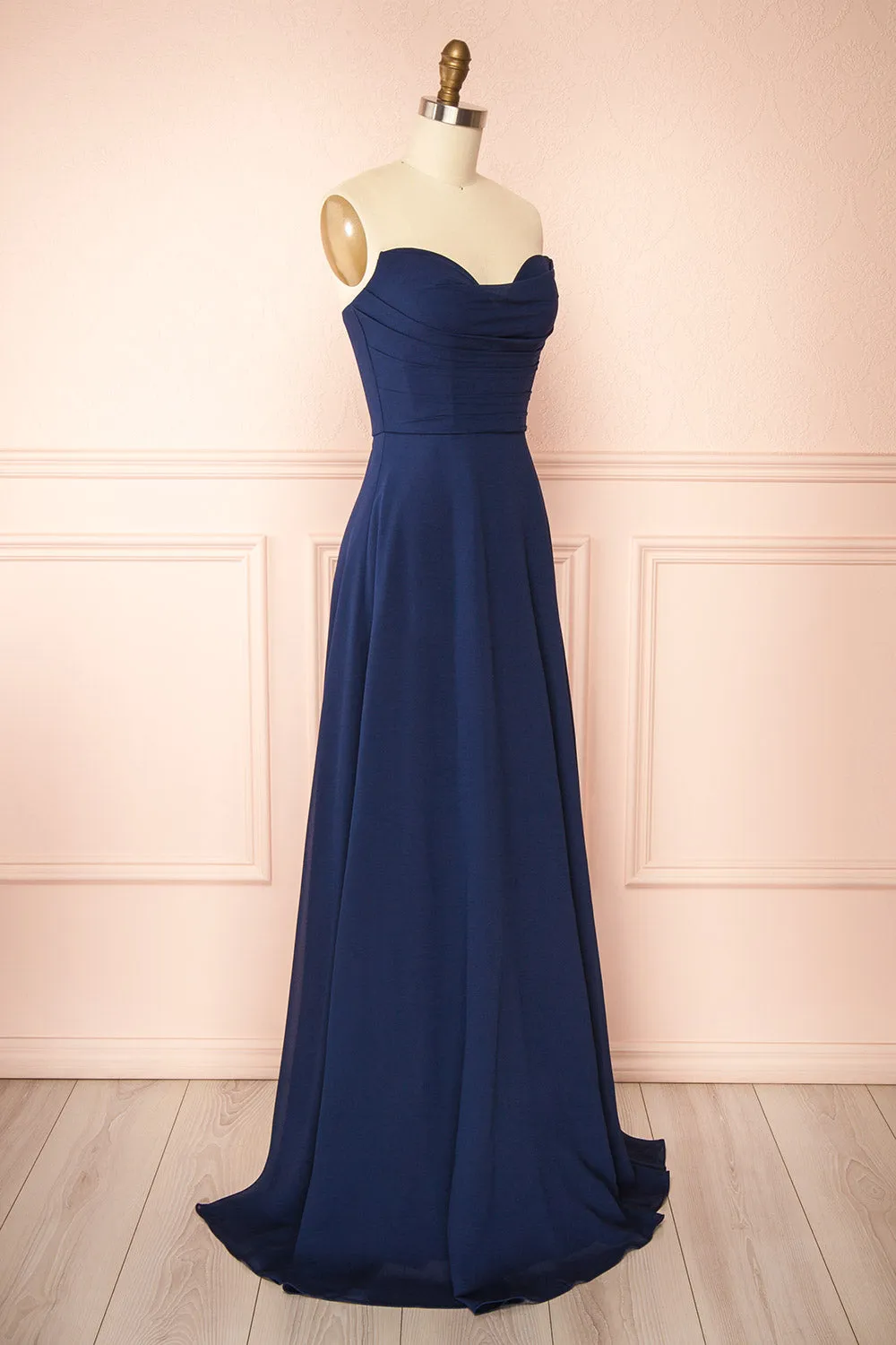 Janie Navy | Chiffon Maxi Dress w/ Neck Scarf