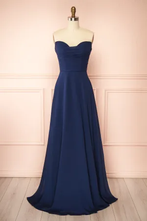 Janie Navy | Chiffon Maxi Dress w/ Neck Scarf