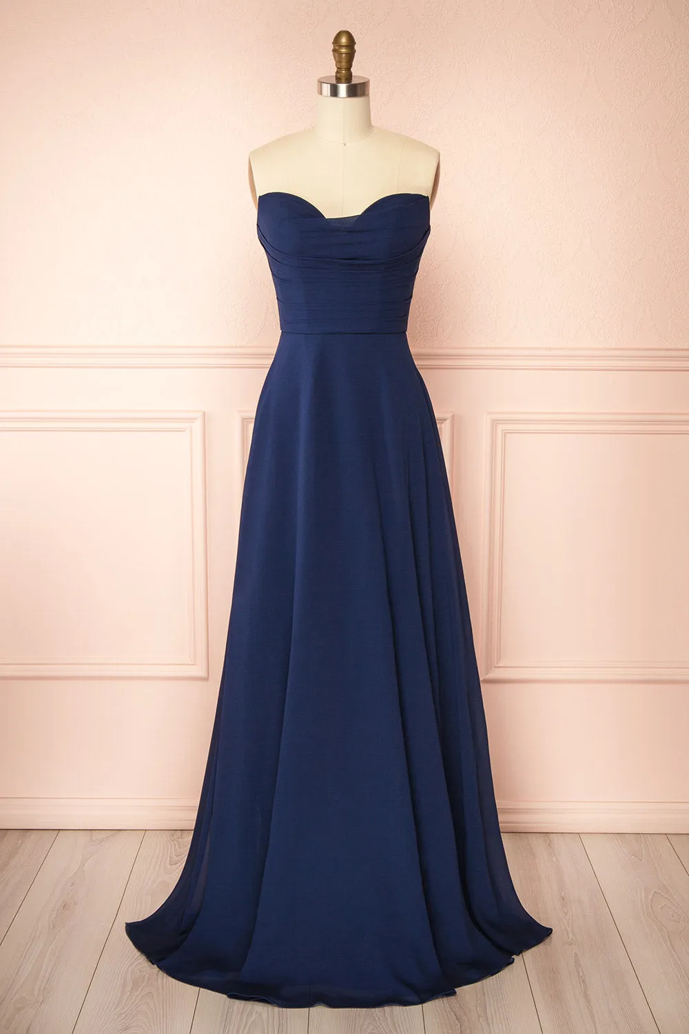 Janie Navy | Chiffon Maxi Dress w/ Neck Scarf