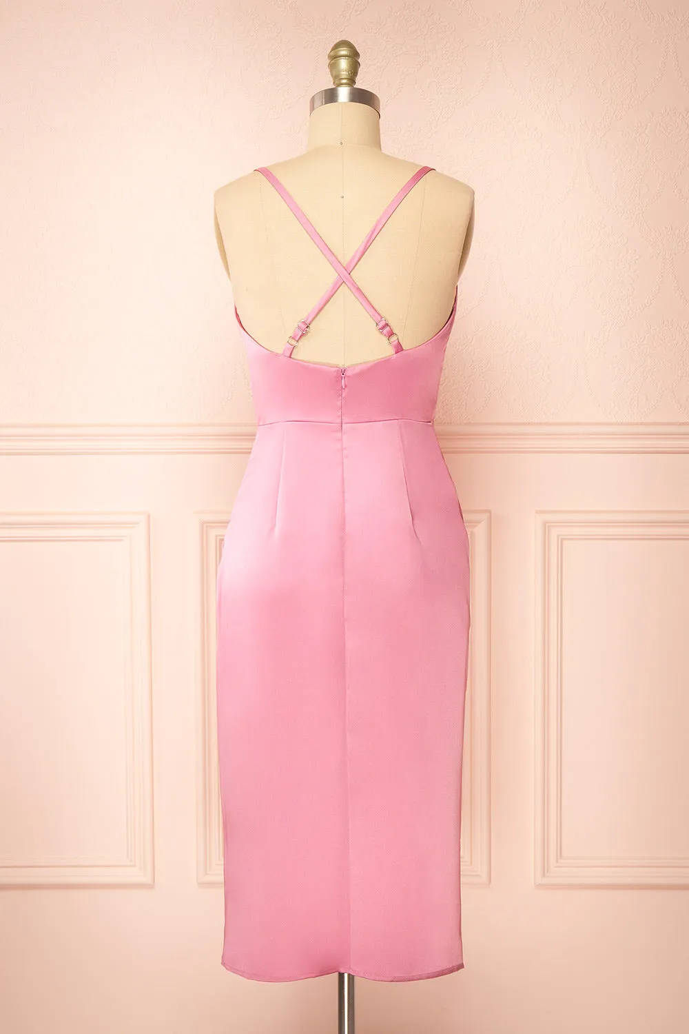 Jazebelle | Pink Satin Midi Dress w/ Slit